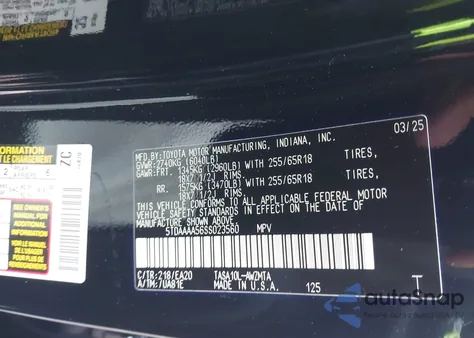 2025 Toyota Grand Highlander Xle from USA, damaged, VIN 5TDAAAA56SS023560